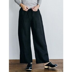 FOG LINEN WORK Oise Wide Leg Drawstring Linen Pants in Black - M